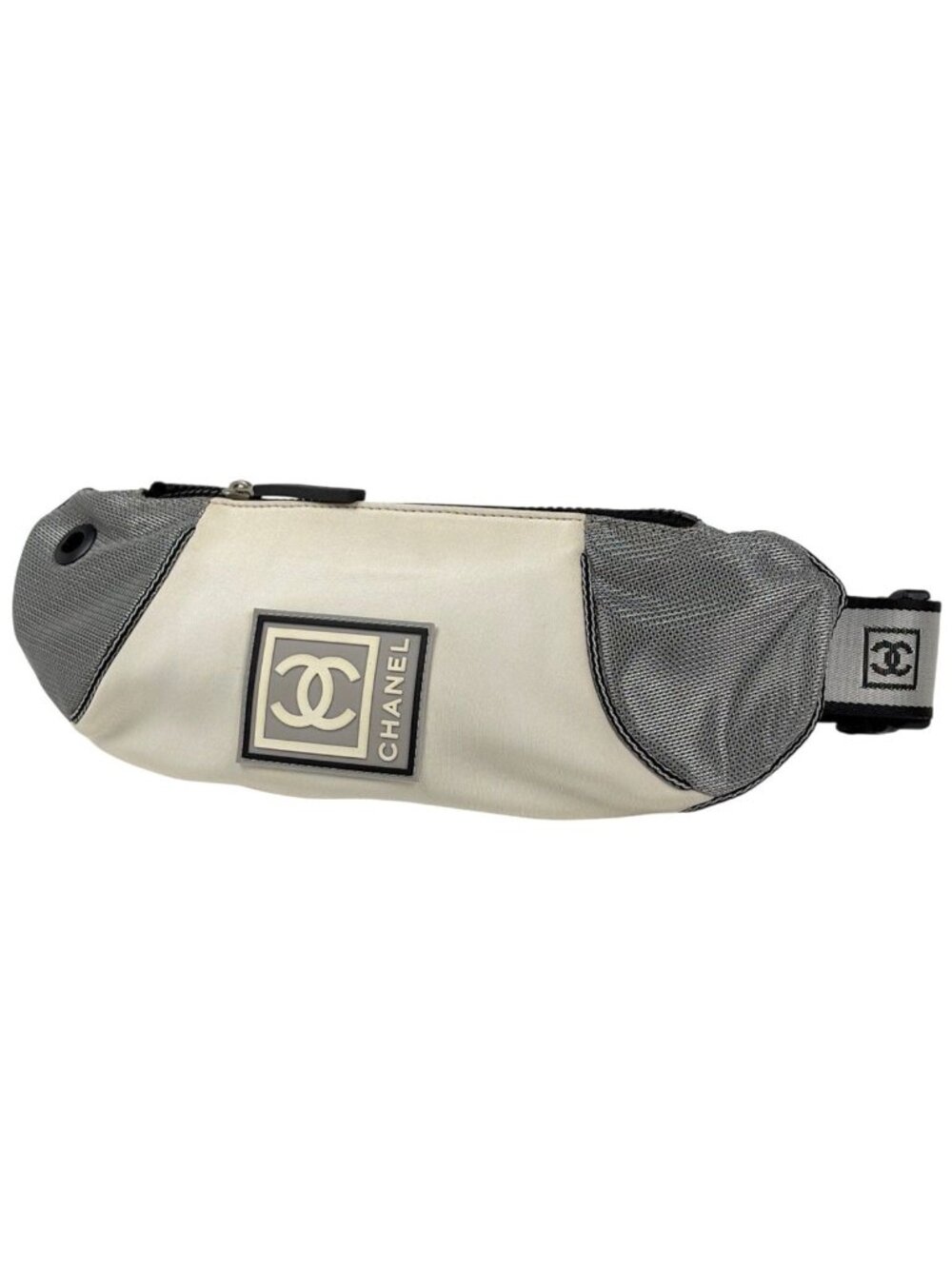 Chanel Sports Line Waist Bag CC Logo Fabric White Gray